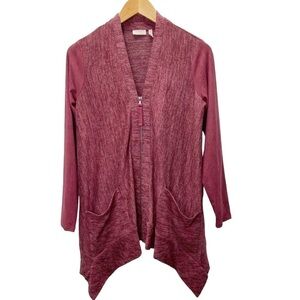 LOGO BY LORI GOLDSTEIN Womens Zip Front Faux Wine Suede Sleeve Cardigan Sz XXS